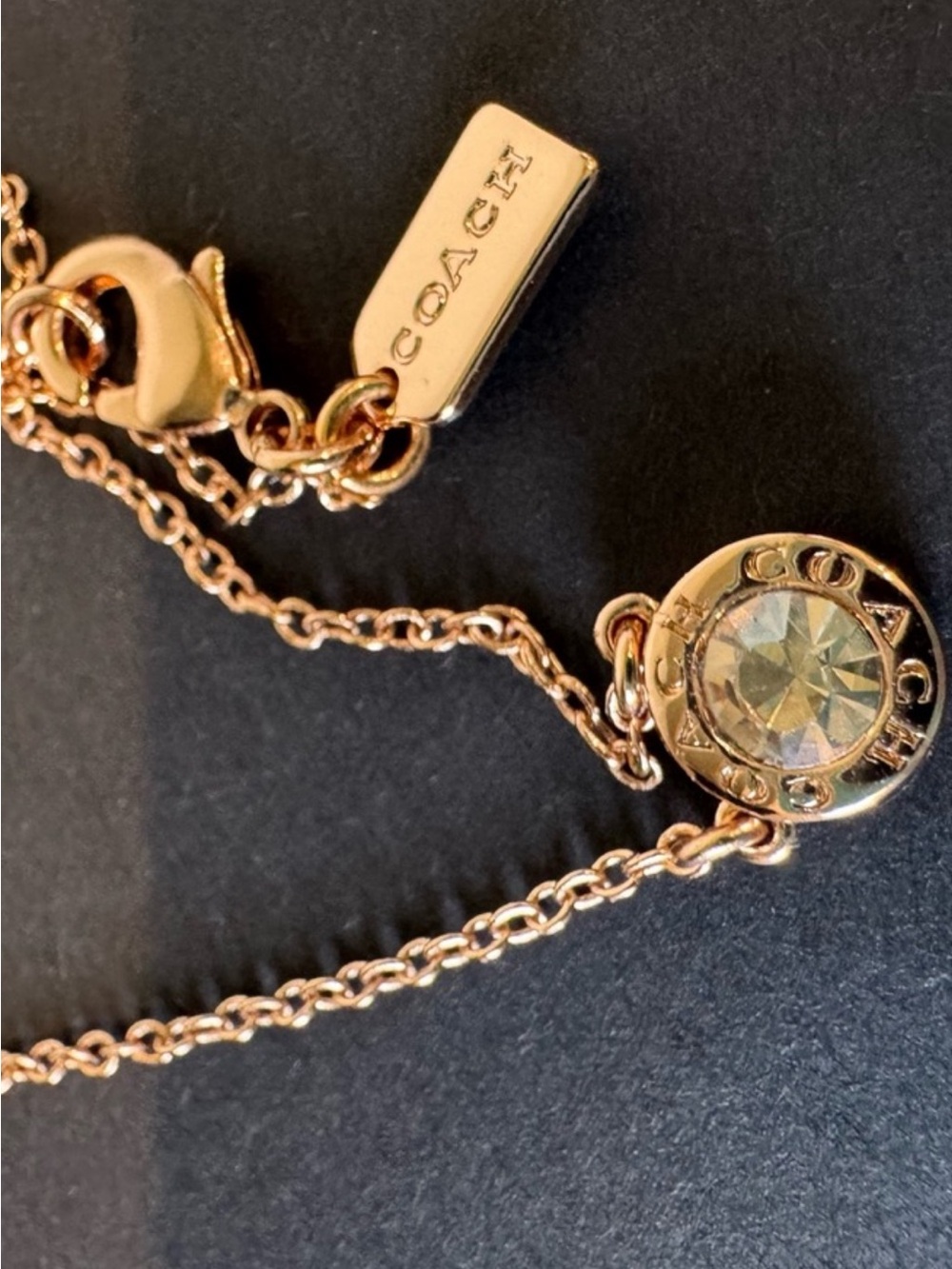 Coach Rose Gold Pendant Necklace with Crystal Accent